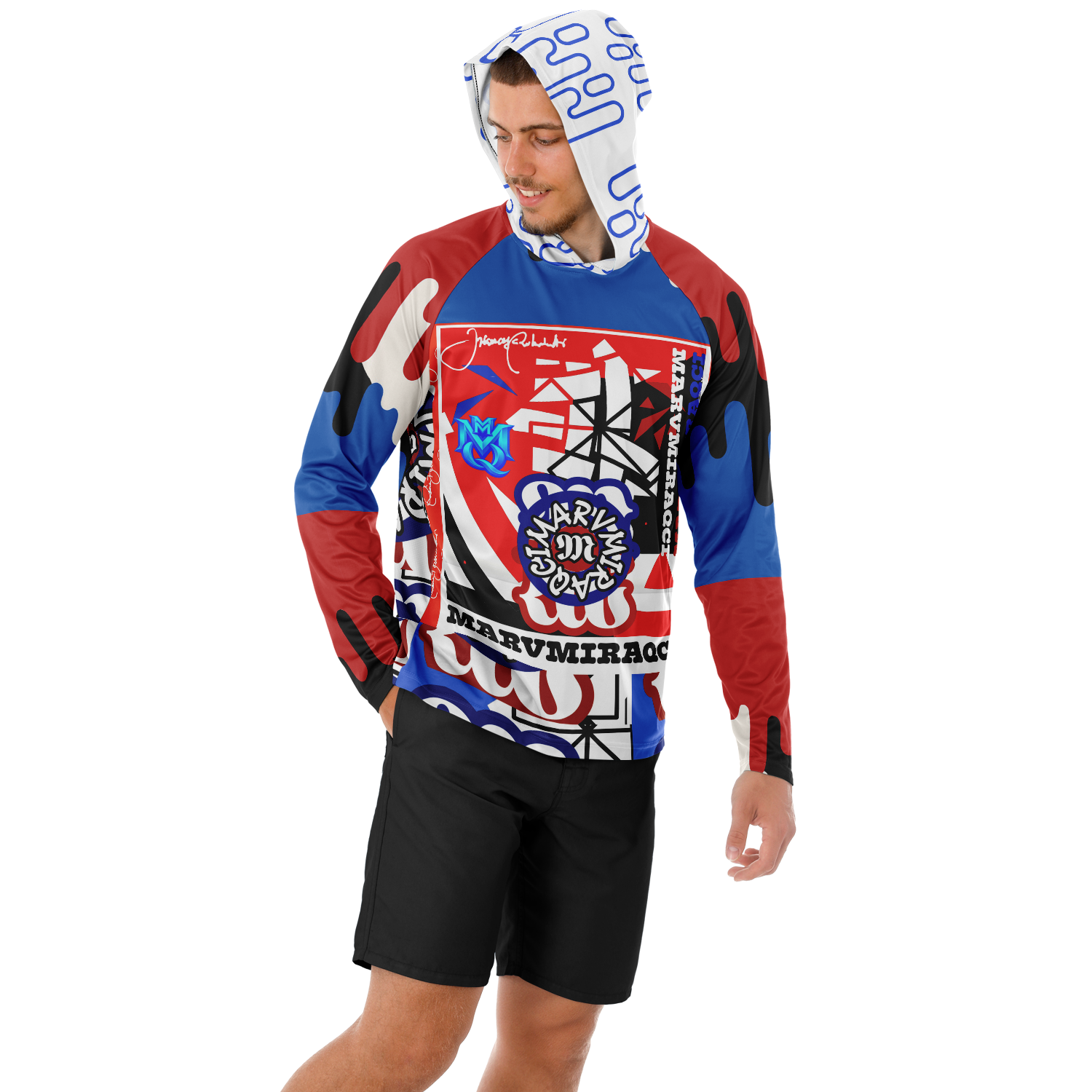 Men's Long Sleeve Hooded Performance Shirt - AOP