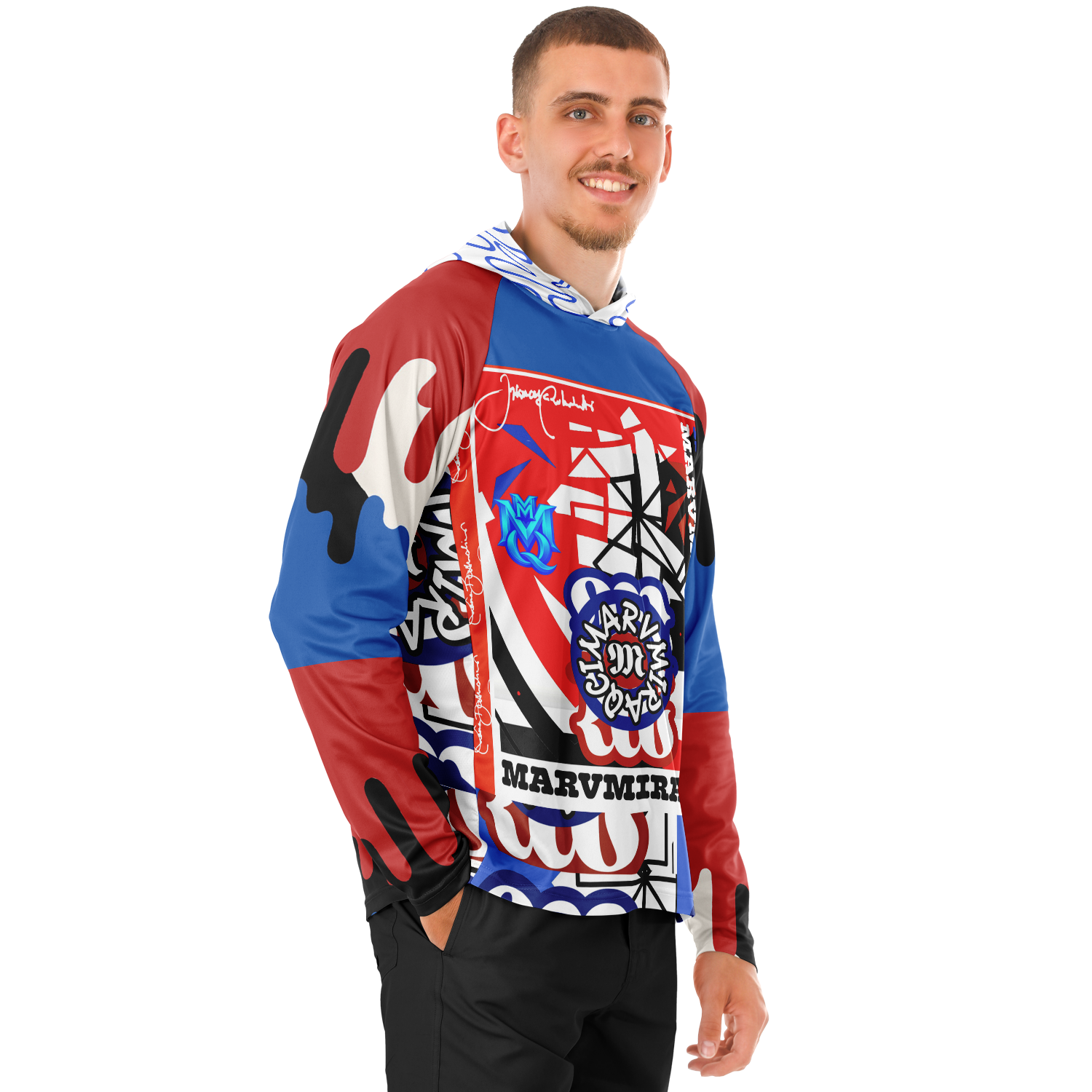 Men's Long Sleeve Hooded Performance Shirt - AOP