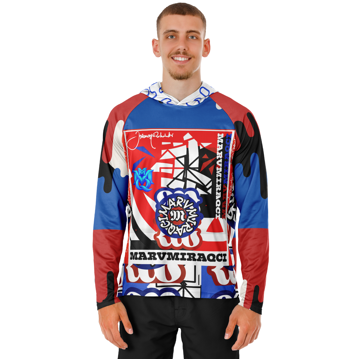 Men's Long Sleeve Hooded Performance Shirt - AOP